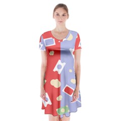 Glasses Red Blue Green Cloud Line Cart Short Sleeve V-neck Flare Dress by Mariart