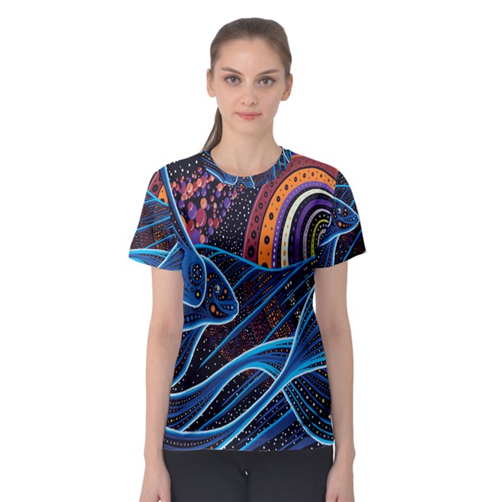 Fish Out Of Water Monster Space Rainbow Circle Polka Line Wave Chevron Star Women s Sport Mesh Tee