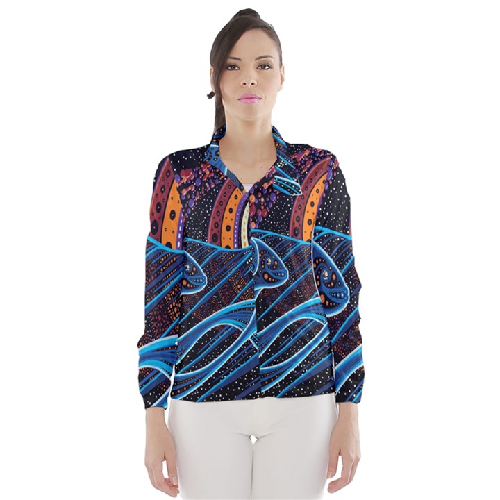 Fish Out Of Water Monster Space Rainbow Circle Polka Line Wave Chevron Star Wind Breaker (Women)