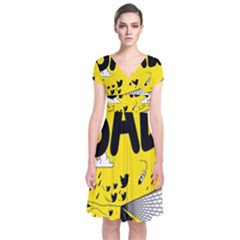 Have Meant  Tech Science Future Sad Yellow Street Short Sleeve Front Wrap Dress by Mariart