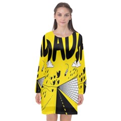 Have Meant  Tech Science Future Sad Yellow Street Long Sleeve Chiffon Shift Dress 