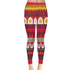 Fabric Aztec Red Line Polka Circle Wave Chevron Star Leggings  by Mariart