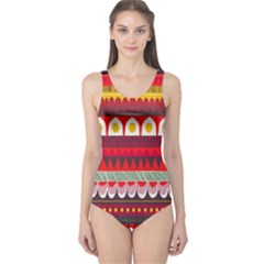 Fabric Aztec Red Line Polka Circle Wave Chevron Star One Piece Swimsuit by Mariart