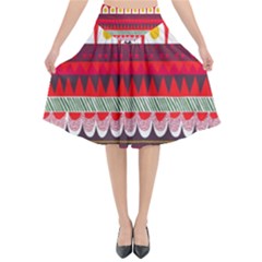 Fabric Aztec Red Line Polka Circle Wave Chevron Star Flared Midi Skirt