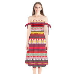 Fabric Aztec Red Line Polka Circle Wave Chevron Star Shoulder Tie Bardot Midi Dress