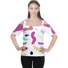 Plushie Color Rainbow Brown Purple Yellow Green Black Women s Cutout Shoulder Tee