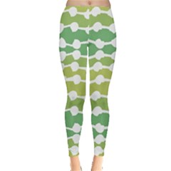 Polkadot Polka Circle Round Line Wave Chevron Waves Green White Leggings  by Mariart