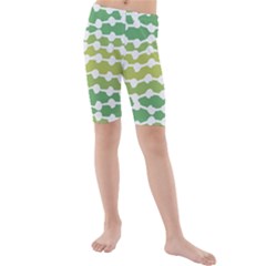 Polkadot Polka Circle Round Line Wave Chevron Waves Green White Kids  Mid Length Swim Shorts by Mariart