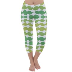 Polkadot Polka Circle Round Line Wave Chevron Waves Green White Capri Winter Leggings  by Mariart