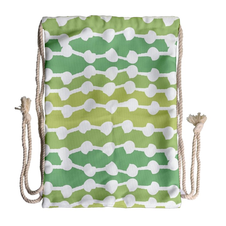 Polkadot Polka Circle Round Line Wave Chevron Waves Green White Drawstring Bag (Large)