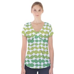 Polkadot Polka Circle Round Line Wave Chevron Waves Green White Short Sleeve Front Detail Top by Mariart