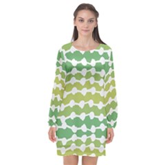 Polkadot Polka Circle Round Line Wave Chevron Waves Green White Long Sleeve Chiffon Shift Dress 