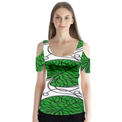 Leaf Green Butterfly Sleeve Cutout Tee 