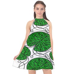 Leaf Green Halter Neckline Chiffon Dress 