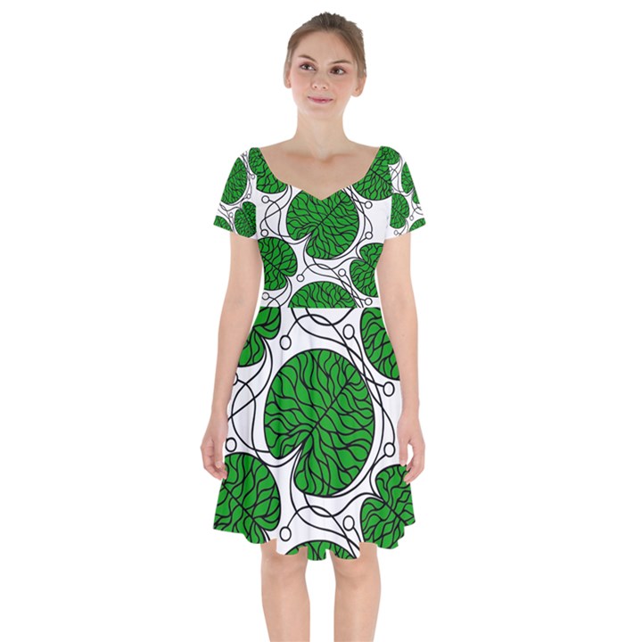 Leaf Green Short Sleeve Bardot Dress