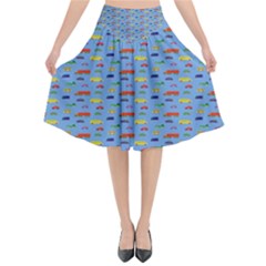 Miniature Car Buses Trucks School Buses Flared Midi Skirt by Mariart