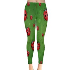 Ladybugs Red Leaf Green Polka Animals Insect Leggings  by Mariart