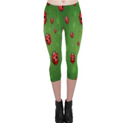 Ladybugs Red Leaf Green Polka Animals Insect Capri Leggings  by Mariart