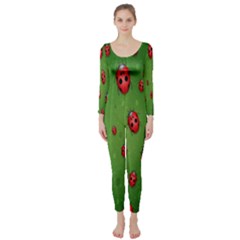 Ladybugs Red Leaf Green Polka Animals Insect Long Sleeve Catsuit by Mariart