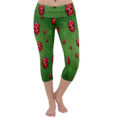 Ladybugs Red Leaf Green Polka Animals Insect Capri Yoga Leggings by Mariart