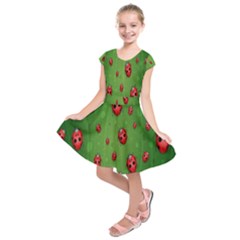 Ladybugs Red Leaf Green Polka Animals Insect Kids  Short Sleeve Dress by Mariart