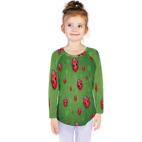 Ladybugs Red Leaf Green Polka Animals Insect Kids  Long Sleeve Tee by Mariart