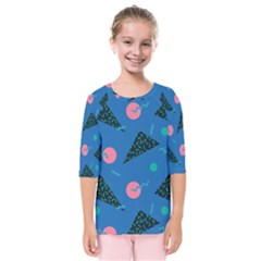 Seamless Triangle Circle Blue Waves Pink Kids  Quarter Sleeve Raglan Tee