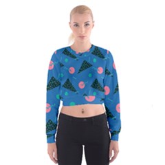 Seamless Triangle Circle Blue Waves Pink Cropped Sweatshirt by Mariart