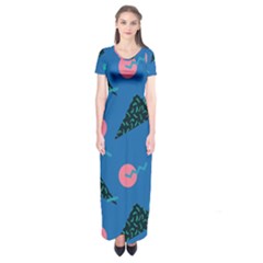 Seamless Triangle Circle Blue Waves Pink Short Sleeve Maxi Dress by Mariart