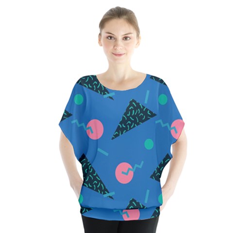 Seamless Triangle Circle Blue Waves Pink Blouse by Mariart