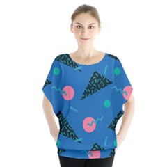 Seamless Triangle Circle Blue Waves Pink Blouse