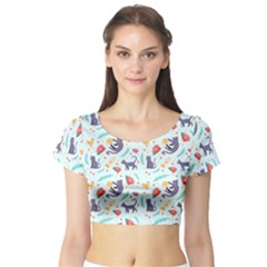 Redbubble Animals Cat Bird Flower Floral Leaf Fish Short Sleeve Crop Top (tight Fit)