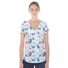 Redbubble Animals Cat Bird Flower Floral Leaf Fish Short Sleeve Front Detail Top by Mariart