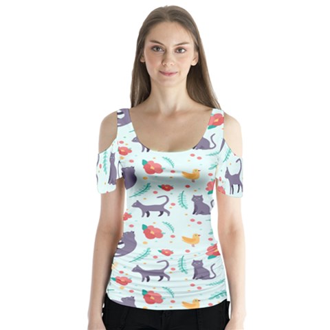 Redbubble Animals Cat Bird Flower Floral Leaf Fish Butterfly Sleeve Cutout Tee  by Mariart