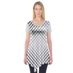 Simple Pattern Waves Plaid Black White Short Sleeve Tunic  by Mariart