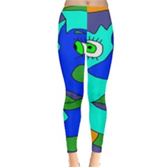 Visual Face Blue Orange Green Mask Leggings  by Mariart