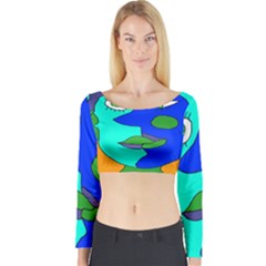 Visual Face Blue Orange Green Mask Long Sleeve Crop Top