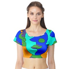 Visual Face Blue Orange Green Mask Short Sleeve Crop Top (tight Fit)