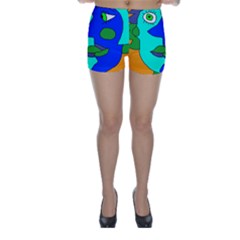 Visual Face Blue Orange Green Mask Skinny Shorts by Mariart