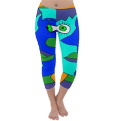 Visual Face Blue Orange Green Mask Capri Winter Leggings 