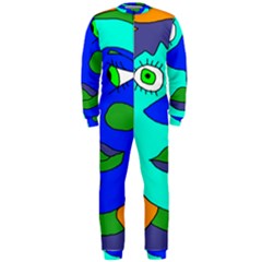 Visual Face Blue Orange Green Mask Onepiece Jumpsuit (men)  by Mariart