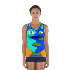 Visual Face Blue Orange Green Mask Women s Sport Tank Top  by Mariart