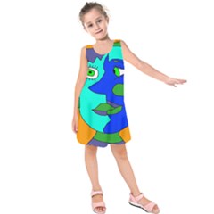 Visual Face Blue Orange Green Mask Kids  Sleeveless Dress by Mariart