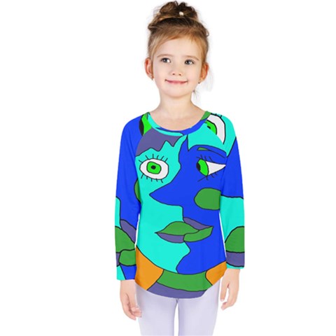 Visual Face Blue Orange Green Mask Kids  Long Sleeve Tee by Mariart