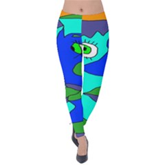 Visual Face Blue Orange Green Mask Velvet Leggings by Mariart