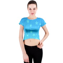 Star Blue Sky Space Line Vertical Light Crew Neck Crop Top by Mariart