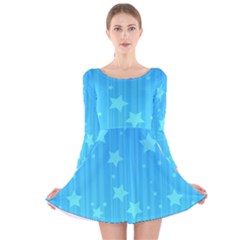 Star Blue Sky Space Line Vertical Light Long Sleeve Velvet Skater Dress by Mariart