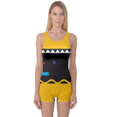 Bright Polka Wave Chevron Yellow Black One Piece Boyleg Swimsuit by Mariart