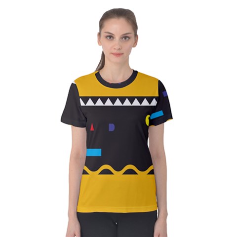 Bright Polka Wave Chevron Yellow Black Women s Cotton Tee by Mariart