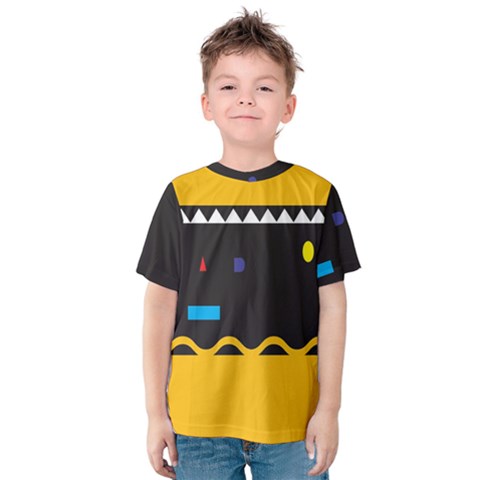 Bright Polka Wave Chevron Yellow Black Kids  Cotton Tee by Mariart